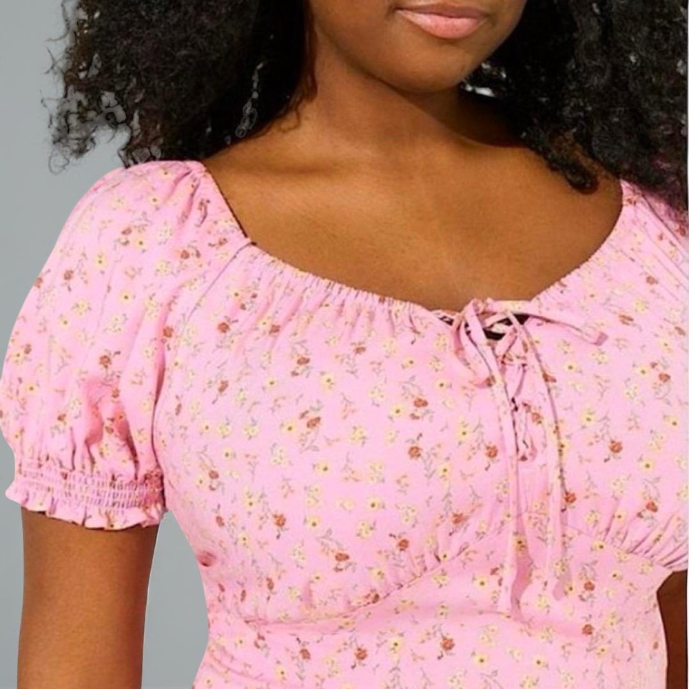 TORRID Pink Floral Challis Puff Short Sleeve Crop Top NWT Size 2X - Picture 3 of 10